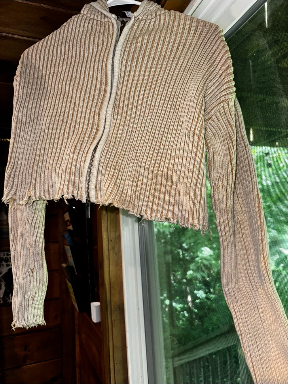 Zara Beige Zip-Up Hoodie Sweater